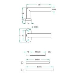 Artitec 05020 par de manillas Tipo roseta ovalada inox mate - Dibujo técnico