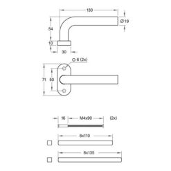 Artitec 05000 par de manillas Lido roseta ovalada inox mate - Dibujo técnico