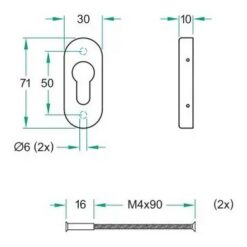 Artitec 05015 par de rosetas para cilindro ovalada inox mate - Dibujo técnico
