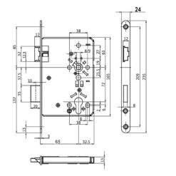 BKS 0515 | Cerradura para bombín | Clase 3 | Distancia entre ejes 72 mm | Frente 24 mm