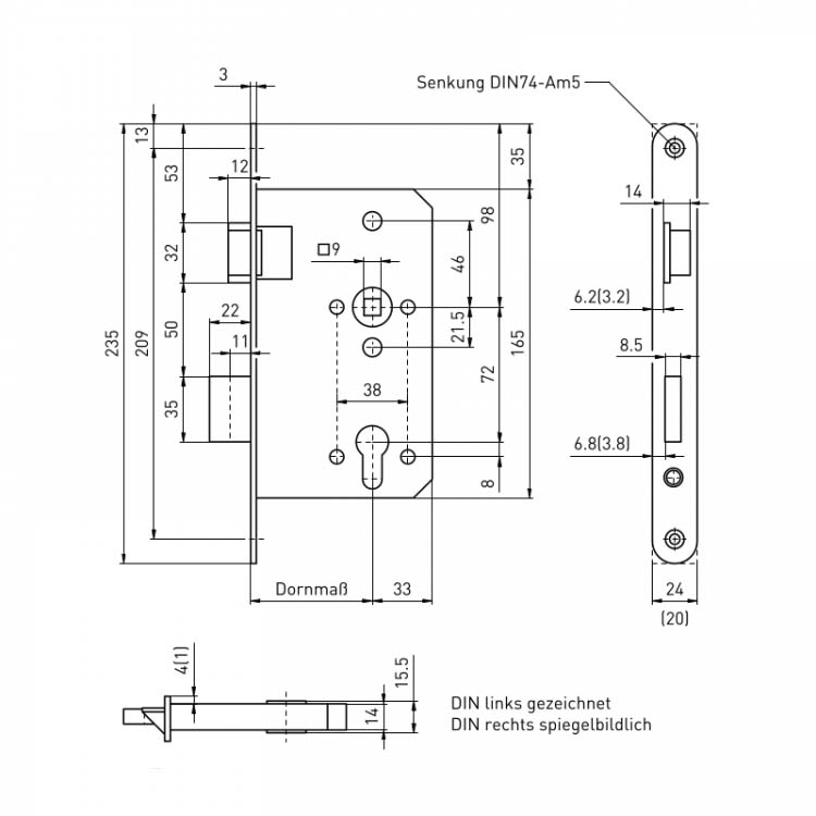 BMH 1013-PZ | Cerradura antipánico | Función D | Distancia entre ejes 72 mm