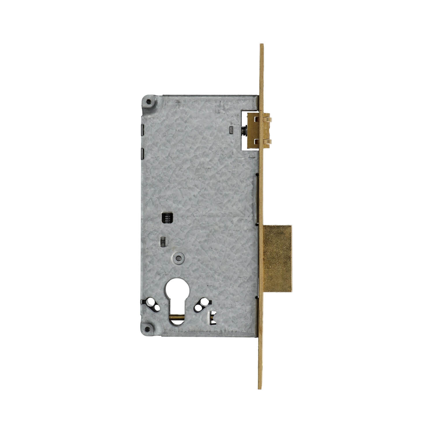 Cisa 5C120 | Cerradura de rodillo para bombín | Frente latonado | Distancia entre ejes 85 mm