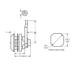 Euro-Locks F185 | Cerradura de leva | Cuerpo 16 mm | Para llave triangular de 8 mm - 3