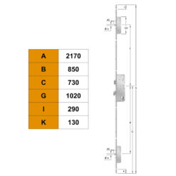 KFV AS2372 | Cerradura multipunto | 2 bulones, ejes 72 mm - Dibujo técnico