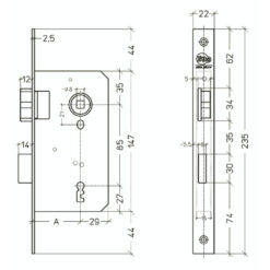Litto A1126 | Cerradura de gorja para puertas de interior | Distancia entre ejes 85 mm