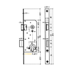 Litto A2609 | Cerradura para bombín para puertas de madera | Frente largo 304 mm