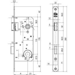 Litto A2653 | Cerradura para bombín | Cerrojo de una vuelta | Distancia entre ejes 110 mm