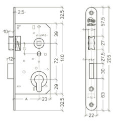 Litto A2656 | Cerradura para bombín | Distancia entre ejes 72 mm