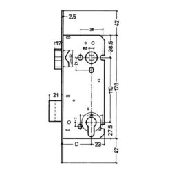 Litto A2658 | Cerradura para bombín | Puertas de madera | Distancia entre ejes 110 mm