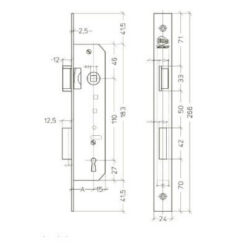 Litto M2452 | Cerradura de gorja para puertas de hierro | Distancia entre ejes 110 mm