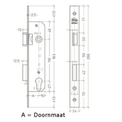 Litto M2652 | Cerradura para bombín para puertas de hierro | Distancia entre ejes 110 mm