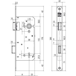 Litto A1353 | Cerradura de gorja para puertas de interior | Distancia entre ejes 110 mm