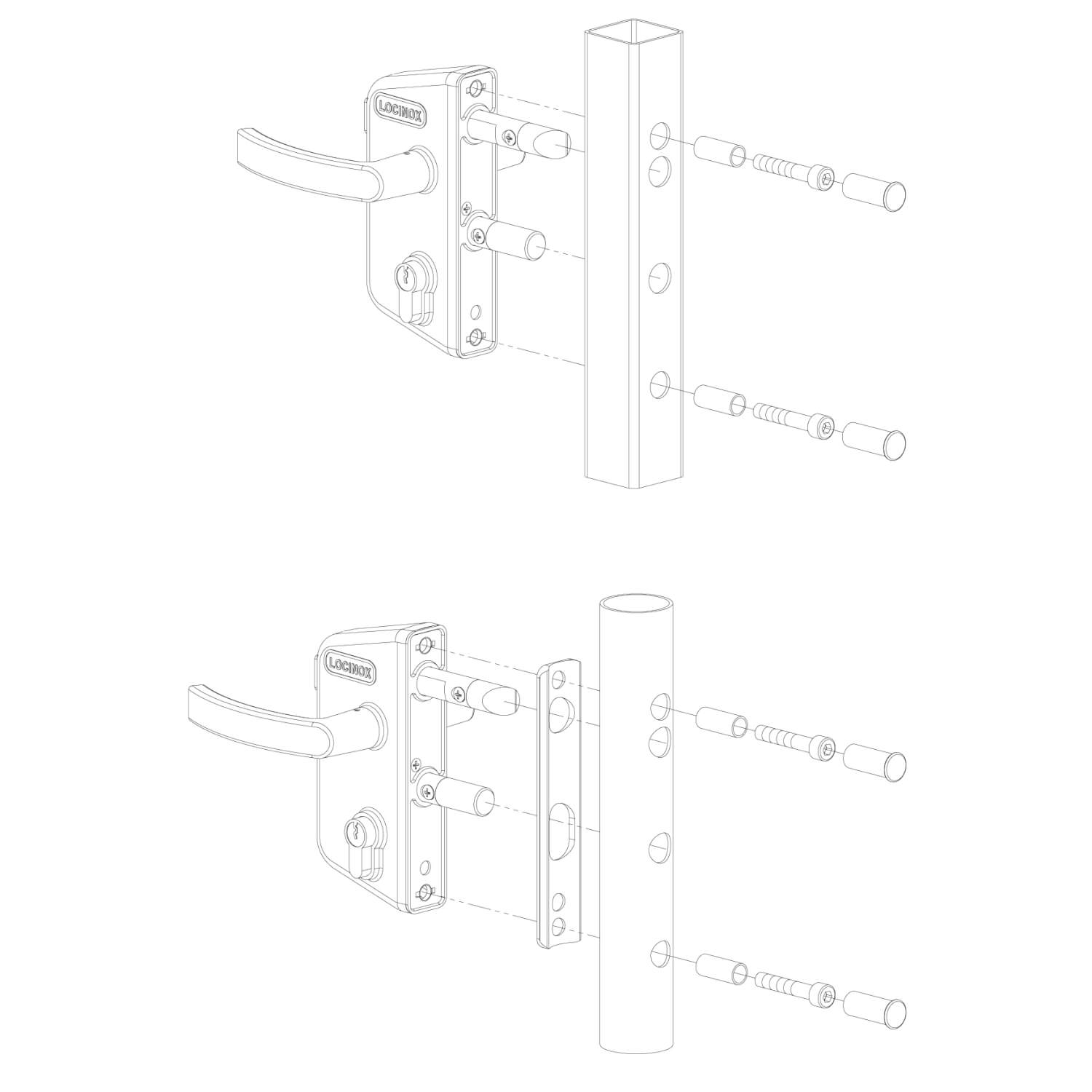 Locinox LAKZ | Cerradura de sobreponer para cancelas de jardín | Perfil 40 mm