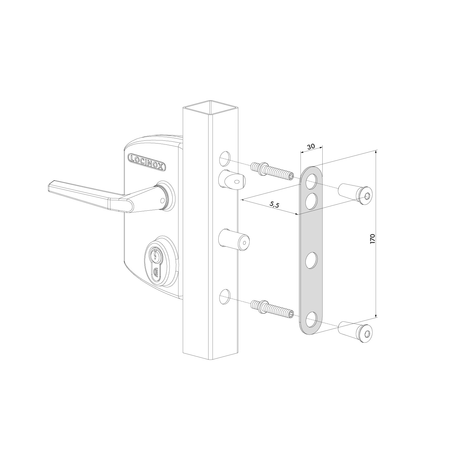 Locinox LOCK.GUIDE-4060 | Placa guía inox para cerraduras de sobreponer | Perfil 40-60 mm