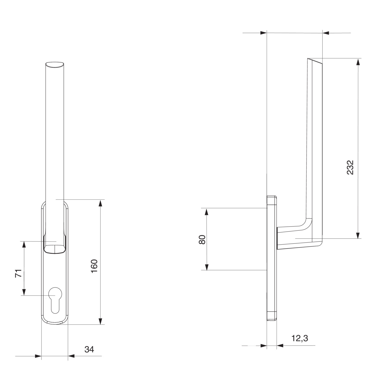 Maco HS12 | Manilla exterior para puerta corredera elevable | Orificio para cilindro - 4