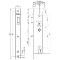 Nemef 8741/14 | Cerradura de embutir para puertas de acero | Distancia entre ejes 110 mm