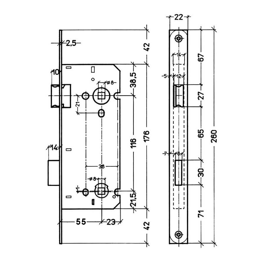 Protec | Cerradura de condena (WC) | Distancia entre ejes 116 mm | Inox o negro