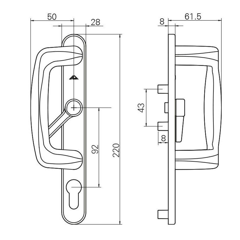 Roto 613217 herraje para cilindro con manilla para puertas correderas - Lado exterior - Imagen 3