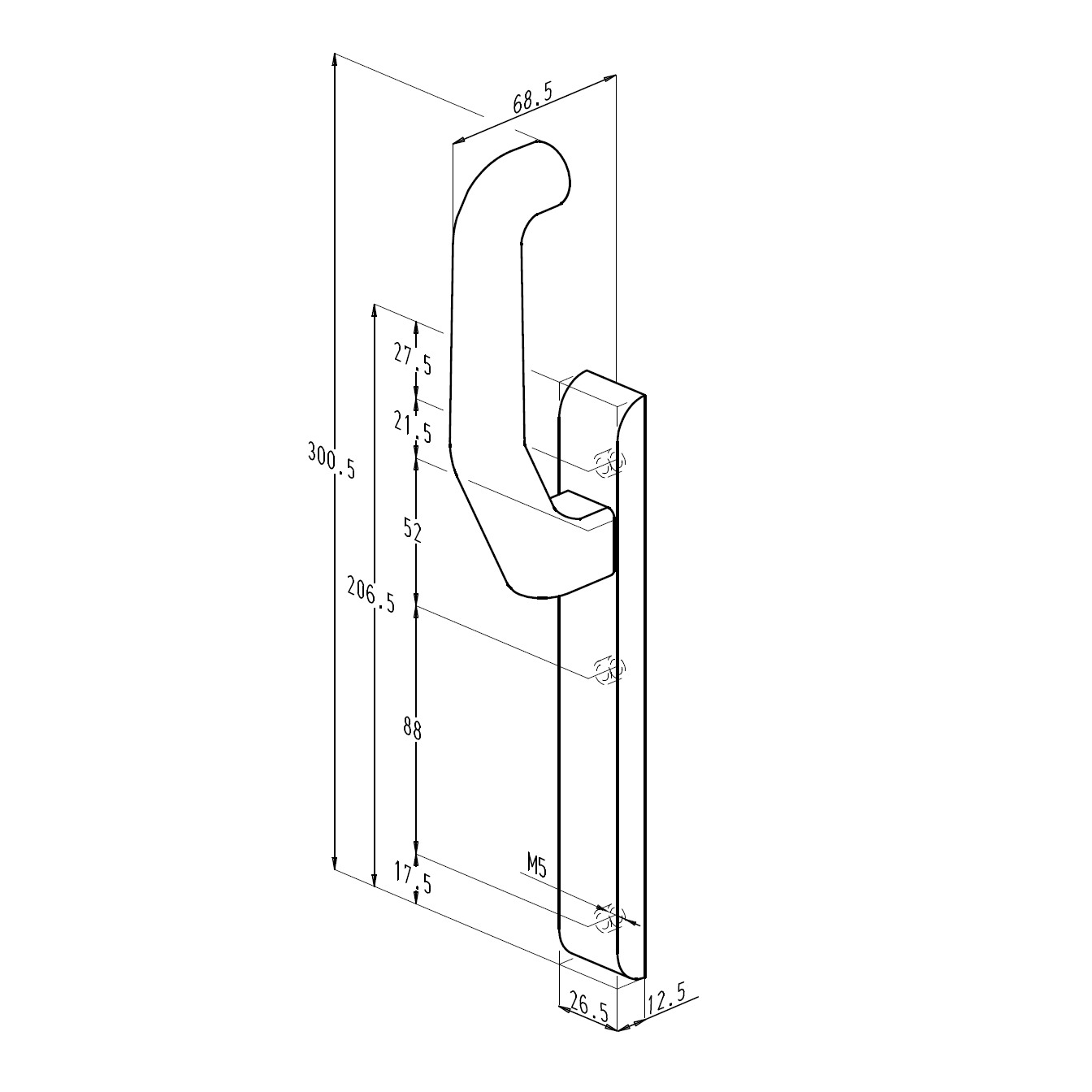 Sobinco 824FCL VI herraje sin cilindro con manilla fija - Exterior para puertas correderas - Imagen 3