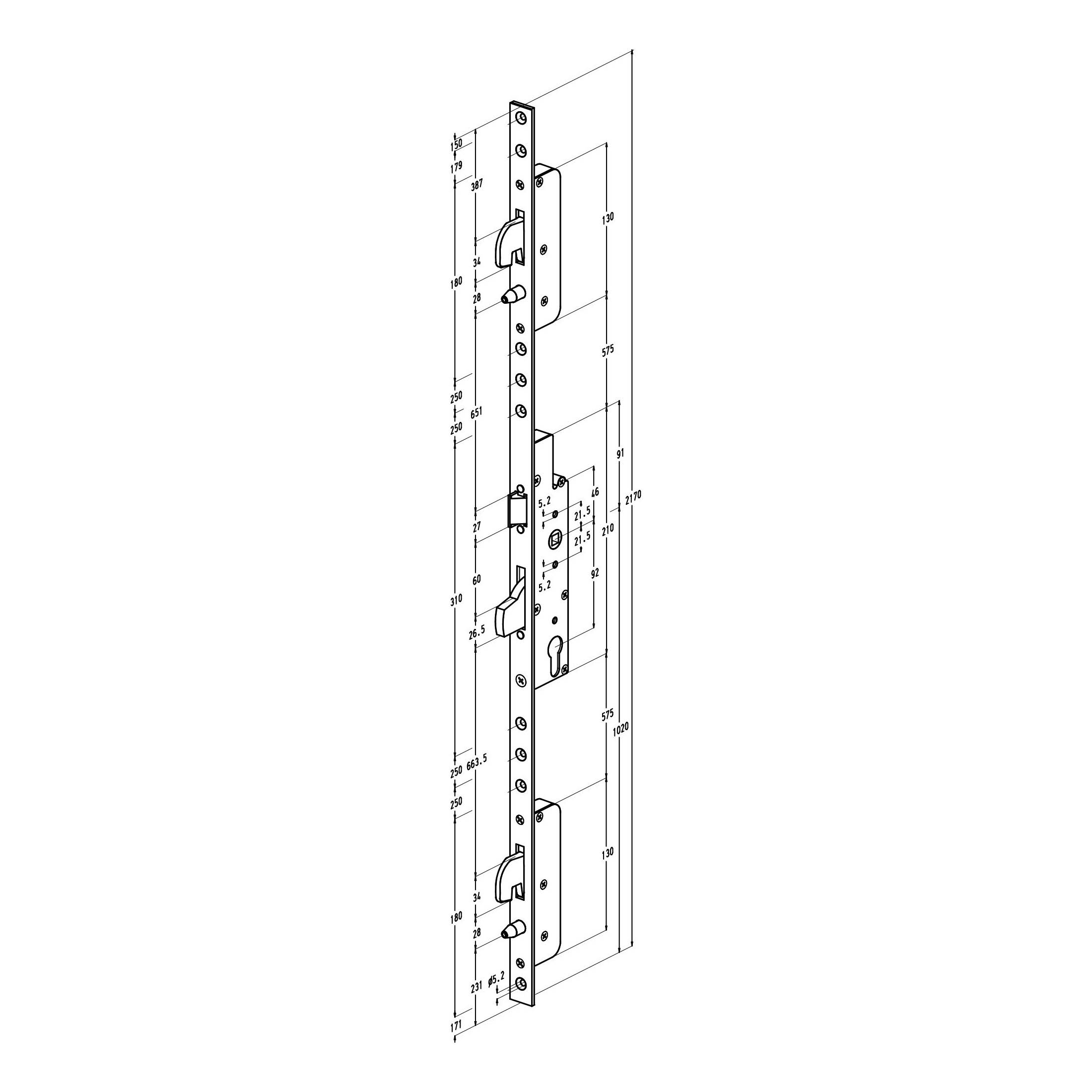 Sobinco 8431 | Cerradura multipunto | Frente plano, gancho-bulón