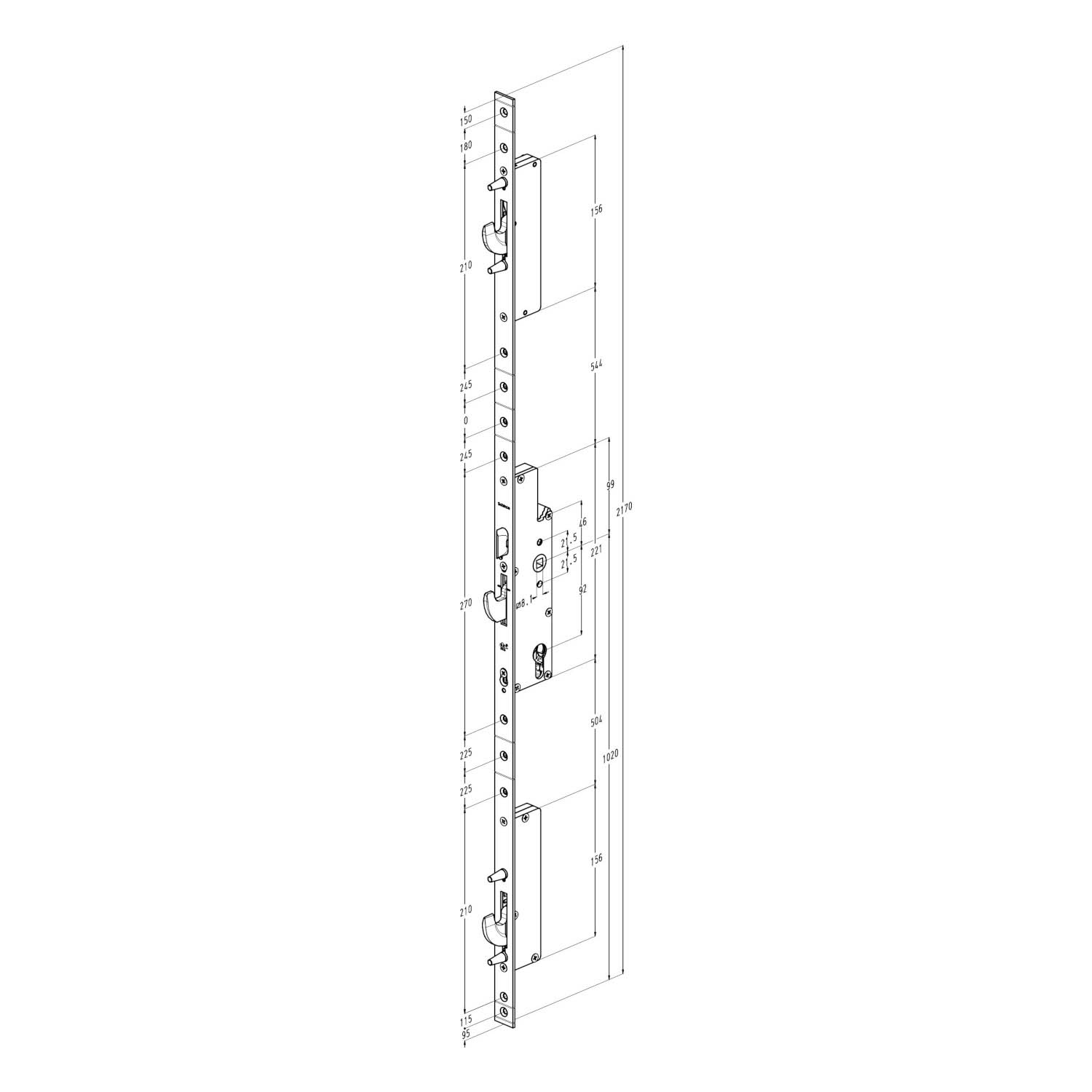 Sobinco Orca 80000 | Cerradura multipunto | Frente plano, bulón-gancho-bulón