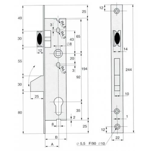 Stremler 2360 | Cerradura para bombín | Cerrojo basculante | Distancia entre ejes 92 mm