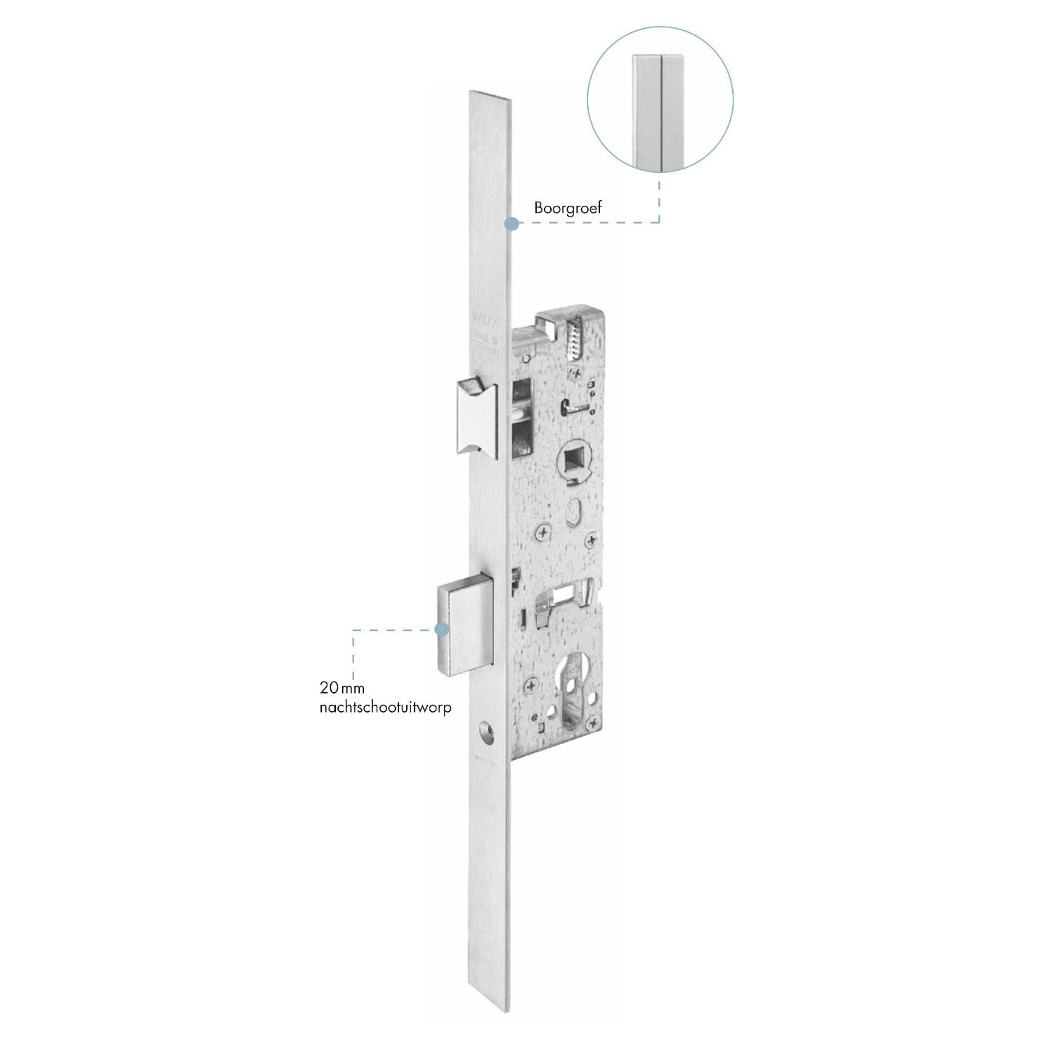 Wilka 1472 | Cerradura para bombín | Frente de renovación 380 mm | Distancia entre ejes 72 mm