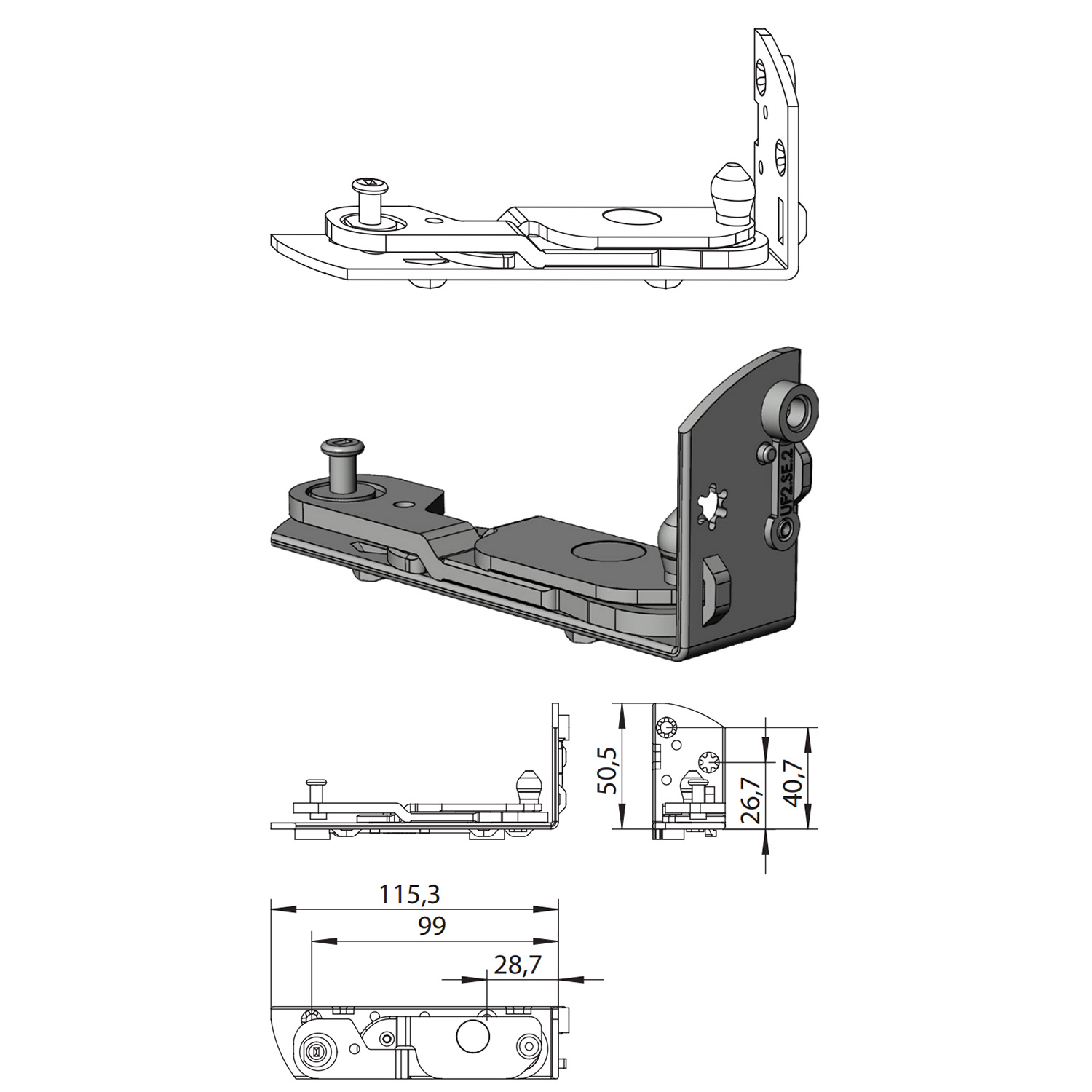 Winkhaus EL.K.SE.205.RS | Pernio angular DIN derecha | Acero cincado - 4