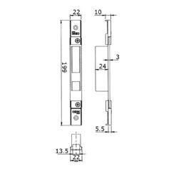 Iseo 038711 cerradero para aluminio - Dibujo técnico