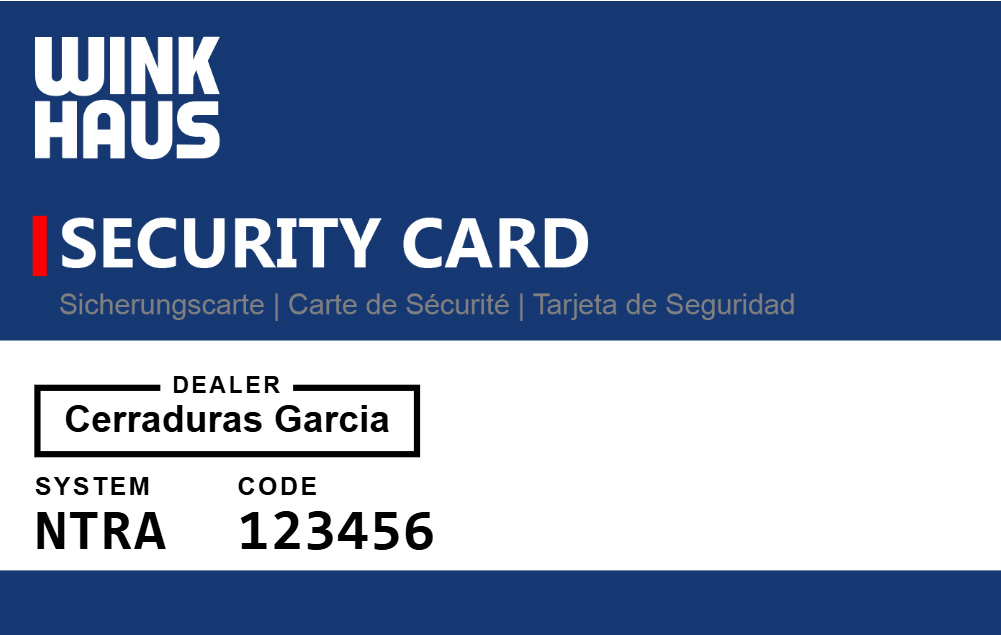 Tarjeta de seguridad Winkhaus NTRA (certificado de propiedad)