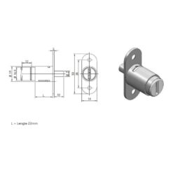 Cerradura de presión Ojmar 1004 bombín intercambiable 22 mm - Dibujo técnico