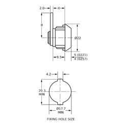 Euro-Locks 0221 mini cerradura de leva 9,5 mm - Dibujo técnico
