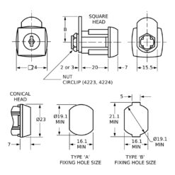 Euro-Locks 0806 cerradura de leva 20 mm - Dibujo técnico