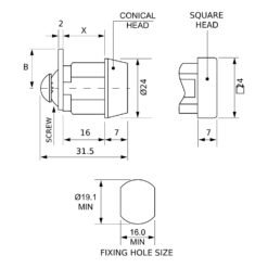 Euro-Locks 1334 cerradura de leva 16 mm - Dibujo técnico