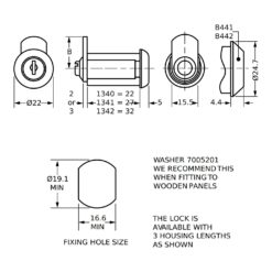 Euro-Locks 1342 cerradura de leva 32 mm - Dibujo técnico