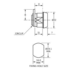 Euro-Locks 1362 cerradura de leva 11 mm - Dibujo técnico