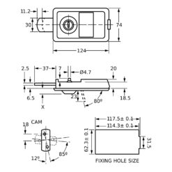 Euro-Locks 1650 manilla empotrable - Dibujo técnico