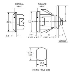 Euro-Locks 4239 cerradura de leva 20 mm - Dibujo técnico