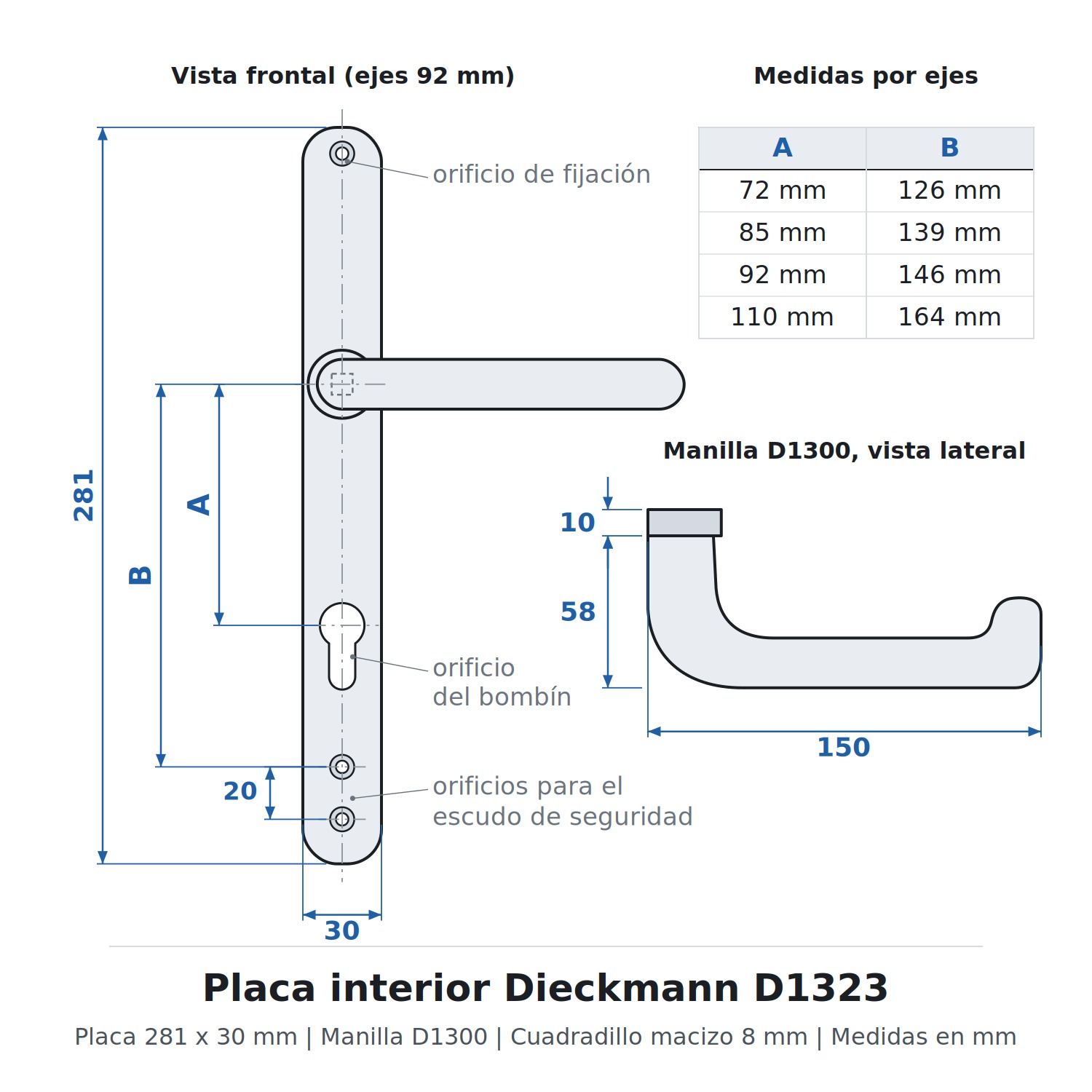 Placa interior Dieckmann D1323 - Dibujo técnico